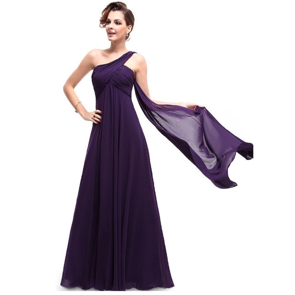 David's Bridal One-Shoulder Floor-Length Purple Maxi Dress